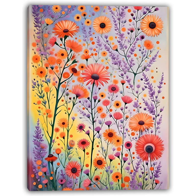 «Golden Wildflower Symphony», art sur toile à motif floral éclatant, H 16 po x l 12 po