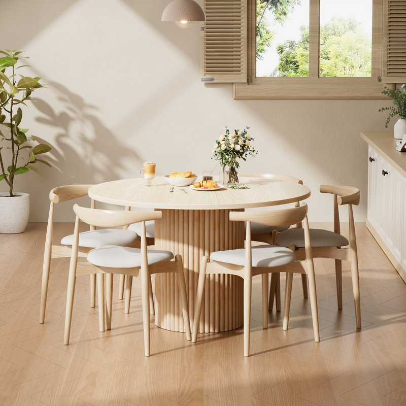 Round Solid Wood Base Dining Table for 6 , 47" Circular Tabletop