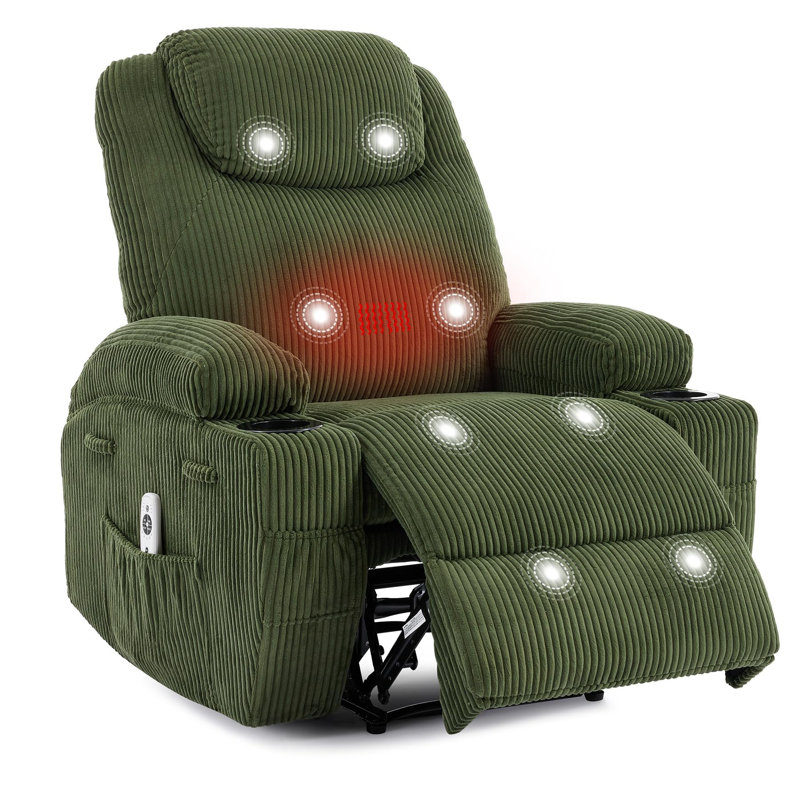 Ultra-Comfortable Corduroy Electric Recliner Chair - 135° Forward & Backward Adjustment, Heated Massage, Green