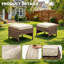 Ensemble de mobilier de patio en résine tressée 5 pièces, ensemble de conversation extérieur en rotin PE marron avec table d'appoint, 2 fauteuils pivotants et 2 poufs, coussins beiges-1339155885