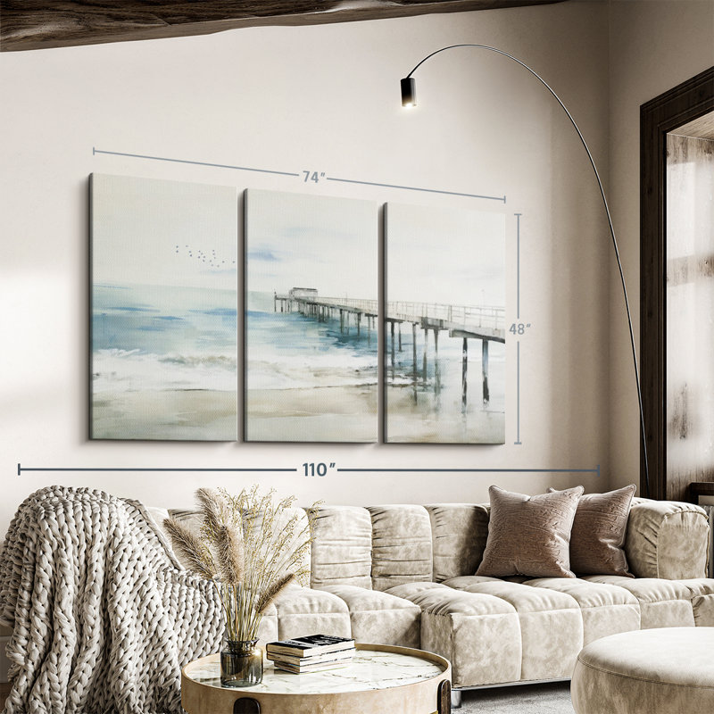 «Idyllic Coastal Jetty», 3 pièces sur toile, H 48 po x l 74 po x P 1,25 po