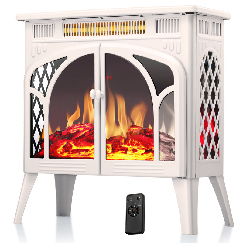  1500W Cathedral Style Electric Fireplace,25" Stove With Remote Control, Infrared Heater With 4 Flame Colors & Log Design, Overheat Protection, For Bedroom, Living Room, Office