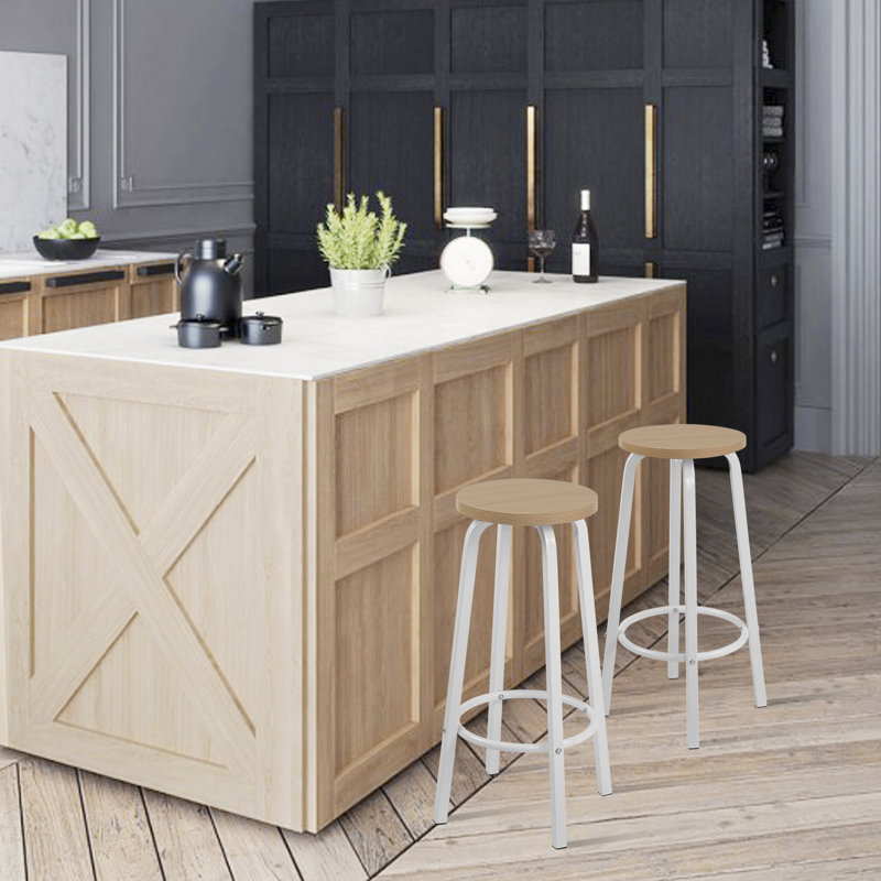 Hayesville Counter Stool with Metal Frame, White, Light Oak