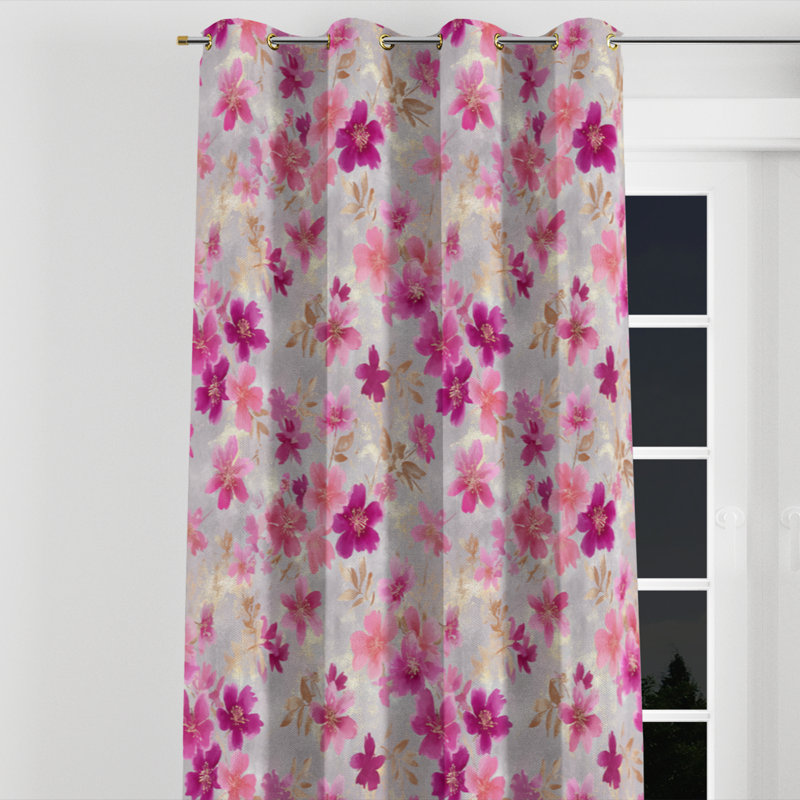 Rideaux à motif floral - Rideau à œillets gris fuchsia - 1 panneau, Œillets dorés, L 52 po x L 63 po