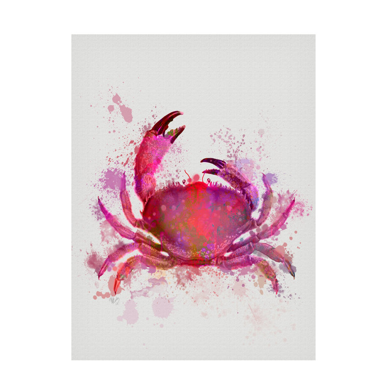 Crab 1 Pink Rainbow Splash by Fab Funky - Wrapped Canvas Print