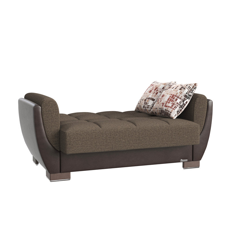 Causeuse convertible rembourrée avec rangement, microfibre, Brun / Gris