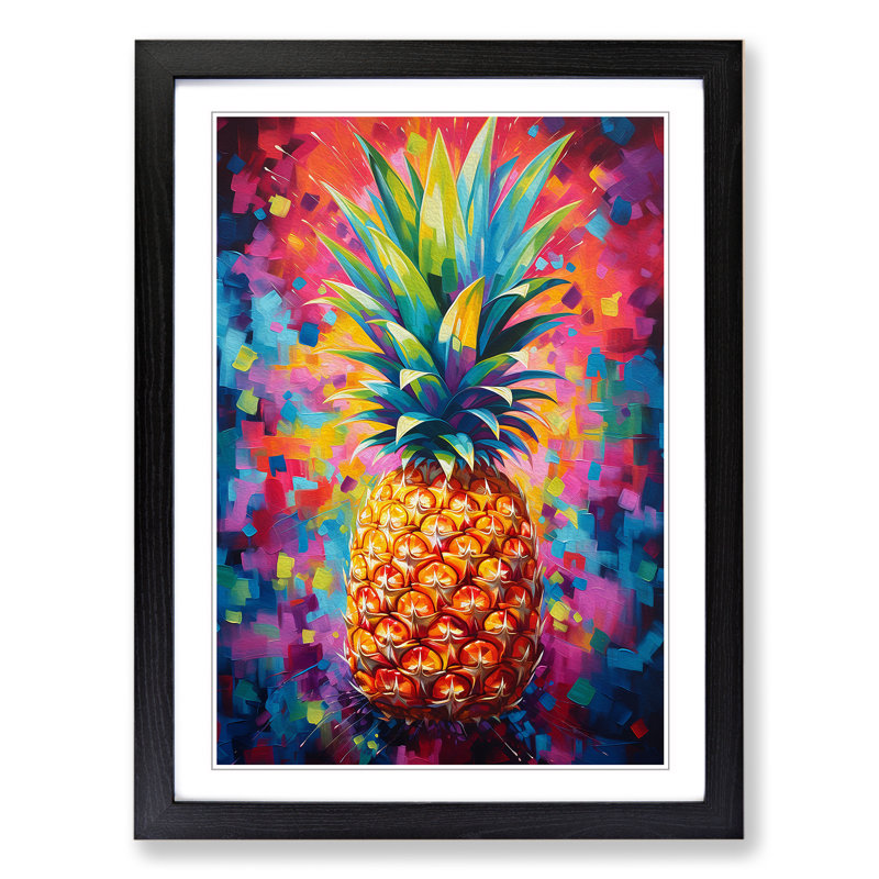Pineapple Abstract No.2 - Single Picture Frame Print on Wood, 64cm H x 46cm W, Black Framed