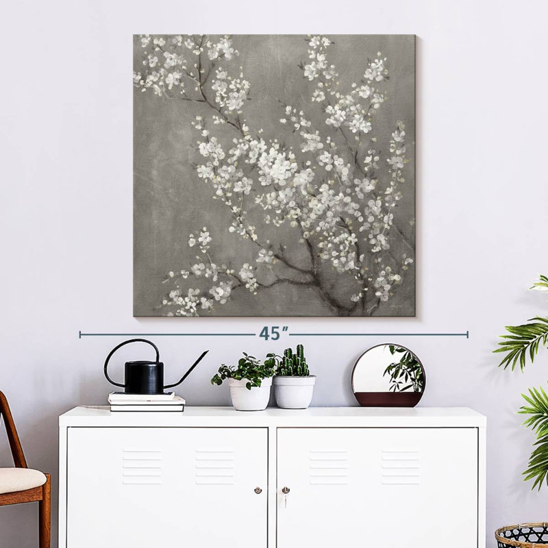 Harnek White Cherry Blossoms II On Grey, 33" H x 33" W