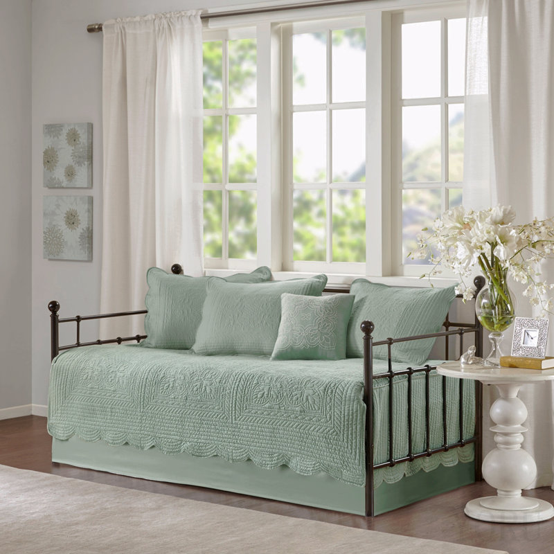 6 Piece Reversible Scalloped Edge Daybed Cover Set Seafoam Daybed