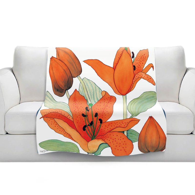 Couverture sherpa lillies doux orange, l 68 po x L 80 po