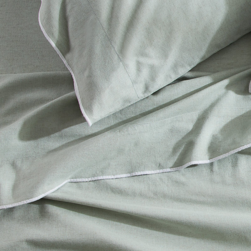Ensemble de draps 4 pièces, Sauge, Ensemble de draps pour grand lit avec 2 taies d'or