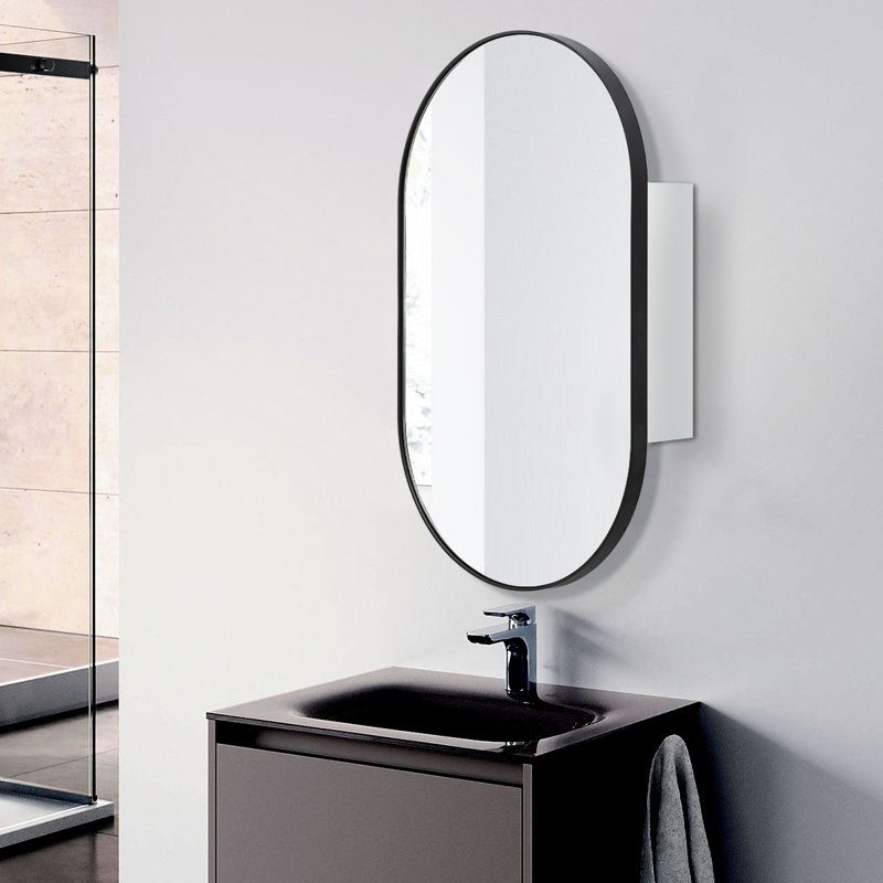 Carolee W H Framed Medicine Cabinet Mirror 1 Adjustable, Matte Black