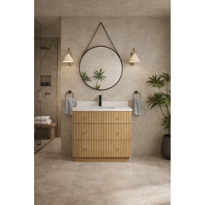 Meuble-lavabo simple 36 po avec plateau en pierre d'ingénierie La Jolla