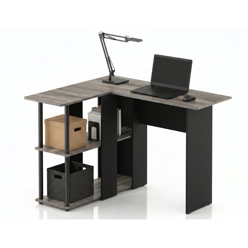  Bureau en L avec bibliothèque Abbott, Brown/Black