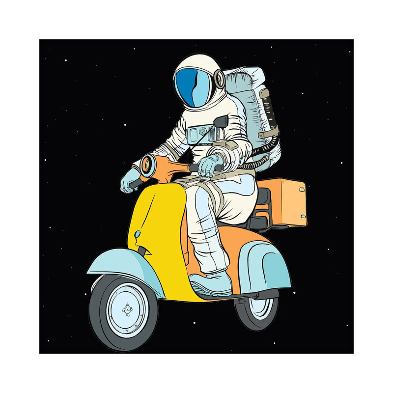 Cosmonaut And Scooter - Wrapped Canvas Print, 66.04 cm H x 66.04 cm W