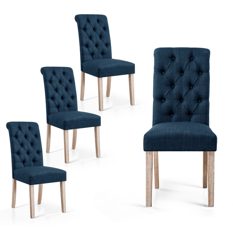 Linen Upholstered Dining Parsons Chairs (Set Of 4), Navy, 4