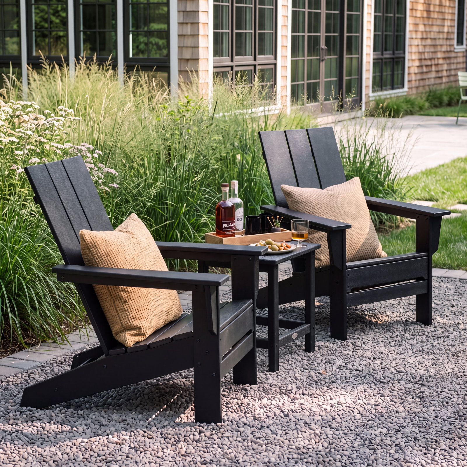 POLYWOOD® x AllModern 2-Person Oversized Adirondack Outdoor Seating Group with Side Table, Black