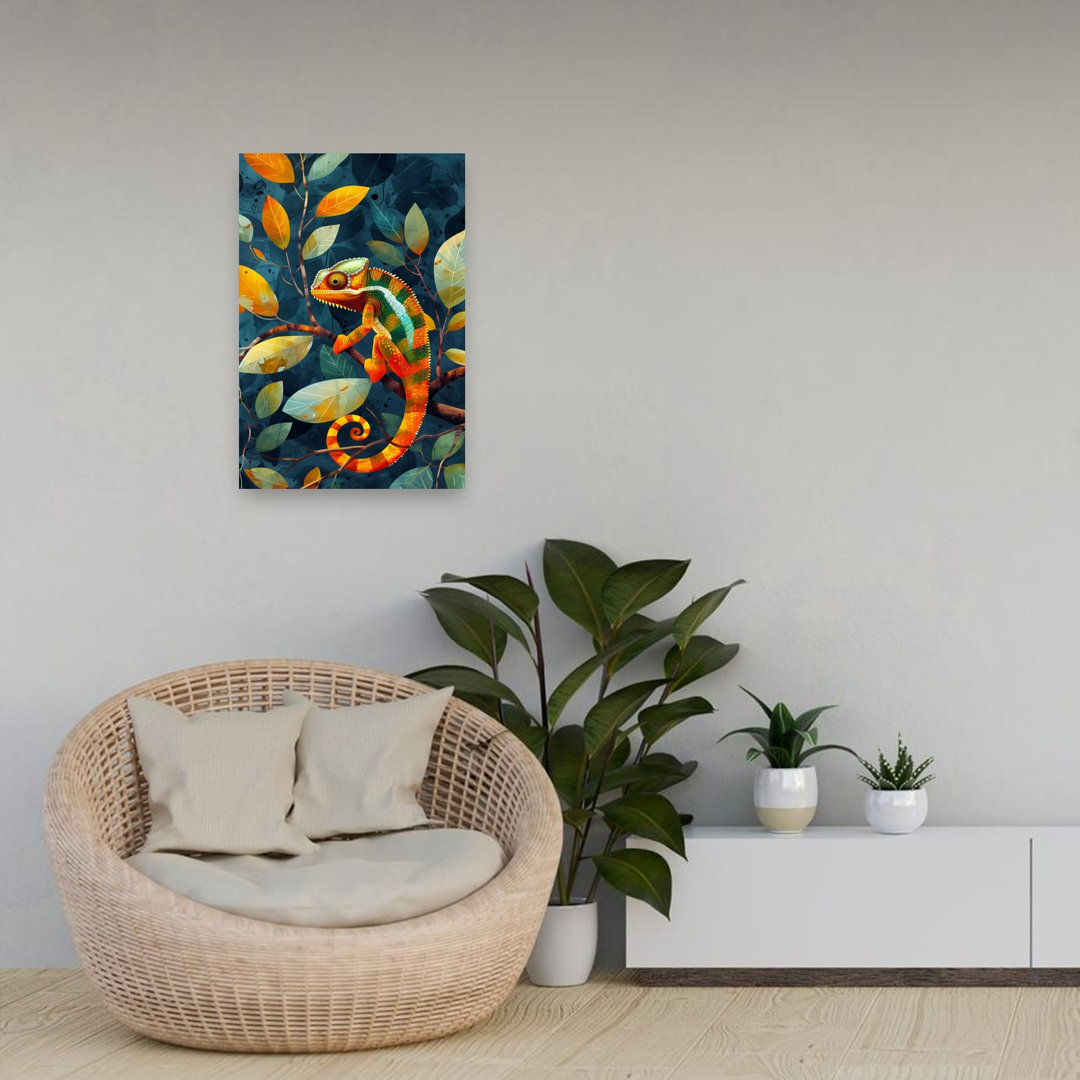 Vibrant Jungle Chameleon Colorful Organic Vibrant Lizard Forest Nature Wall Art Print