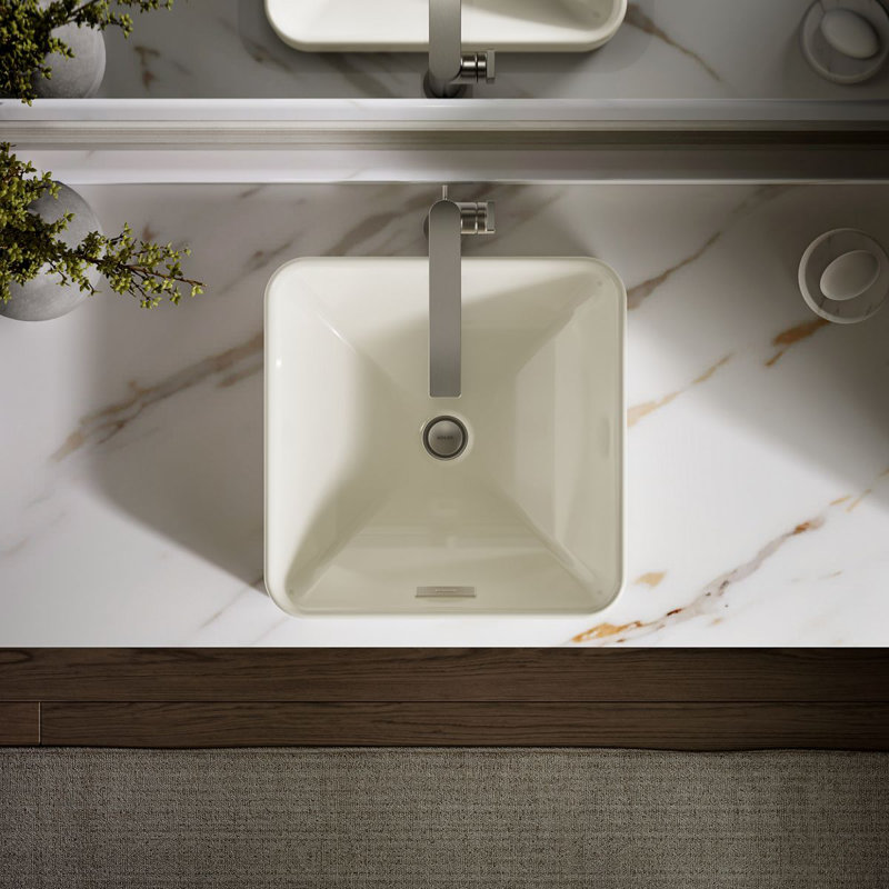 Lavabo vasque de salle de bain carré en céramique avec trop-plein Vox, Biscuit