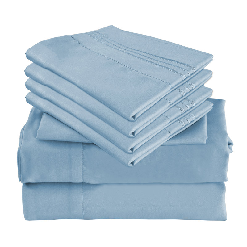 Premium Rayon From Bamboo 6 Pc Sheet Set With Deep Pockets, Cooling, Light Blue, Twin XL Sheet Set with 2 Pillowcases
