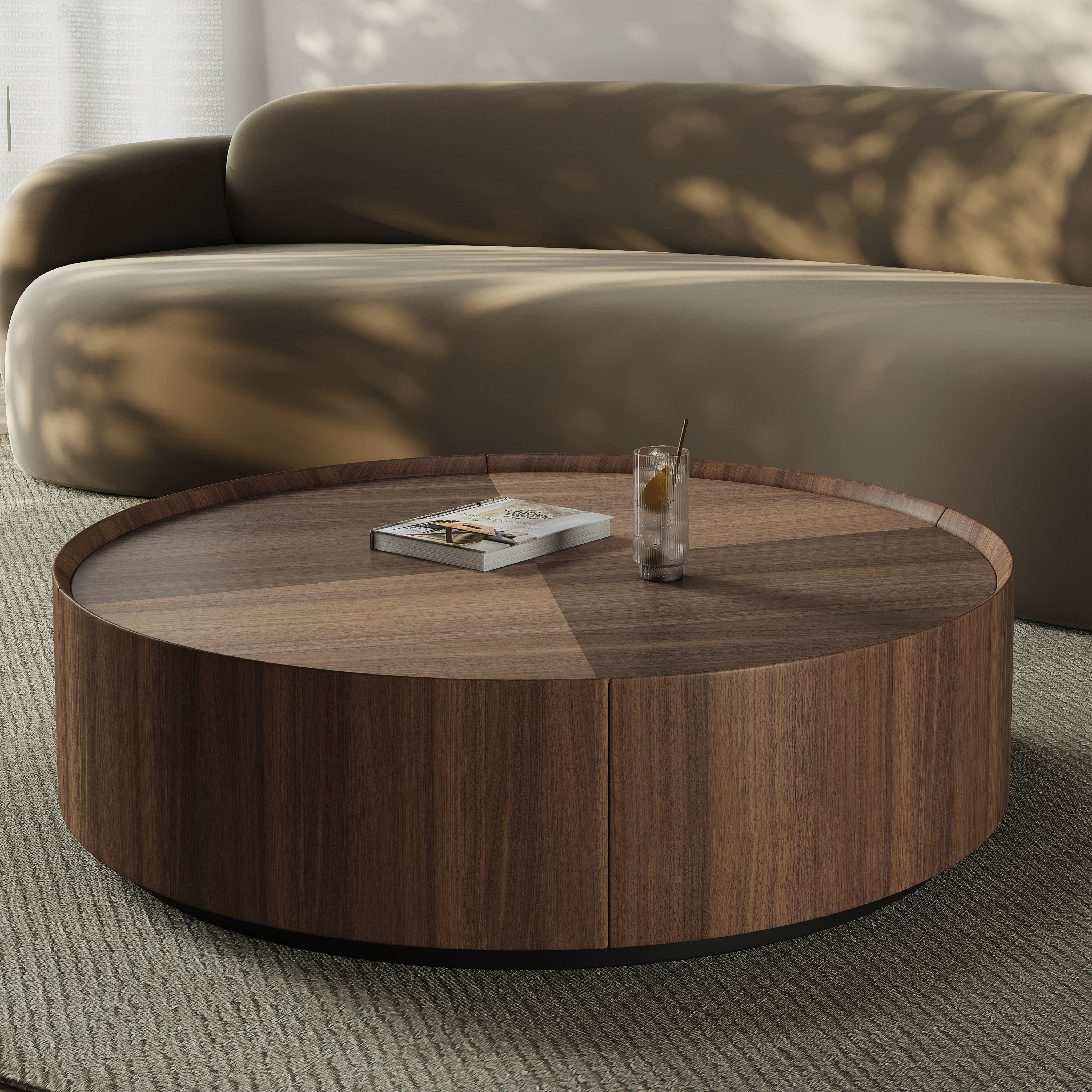 Round+Coffee+Table+With+2+Storage+Drawers+And+Heavy+Duty+Base