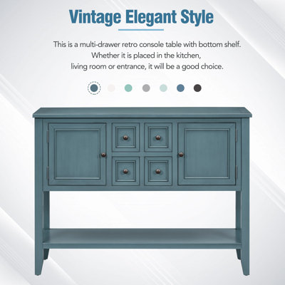 Grande console de rangement vintage avec quatre petits tiroirs et une tablette inférieure pour le salon TREXM Cambridge Series