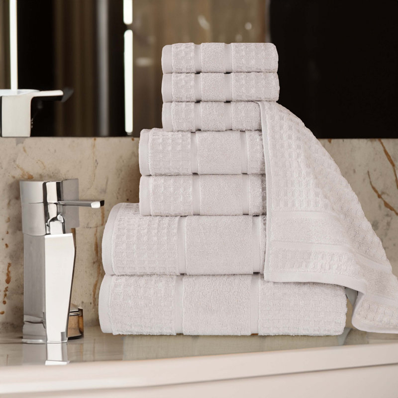 Hisela Zero Twist Cotton Solid Waffle Honeycomb Plush Soft Absorbent Medium Weight Assorted Towel Set, Stone