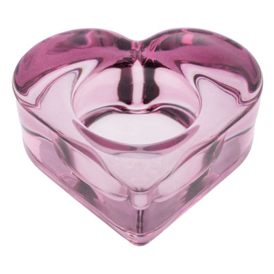 PORTE-BOUGIE CHAUFFE-PLATEAU EN VERRE EN FORME DE CŒUR ROSE