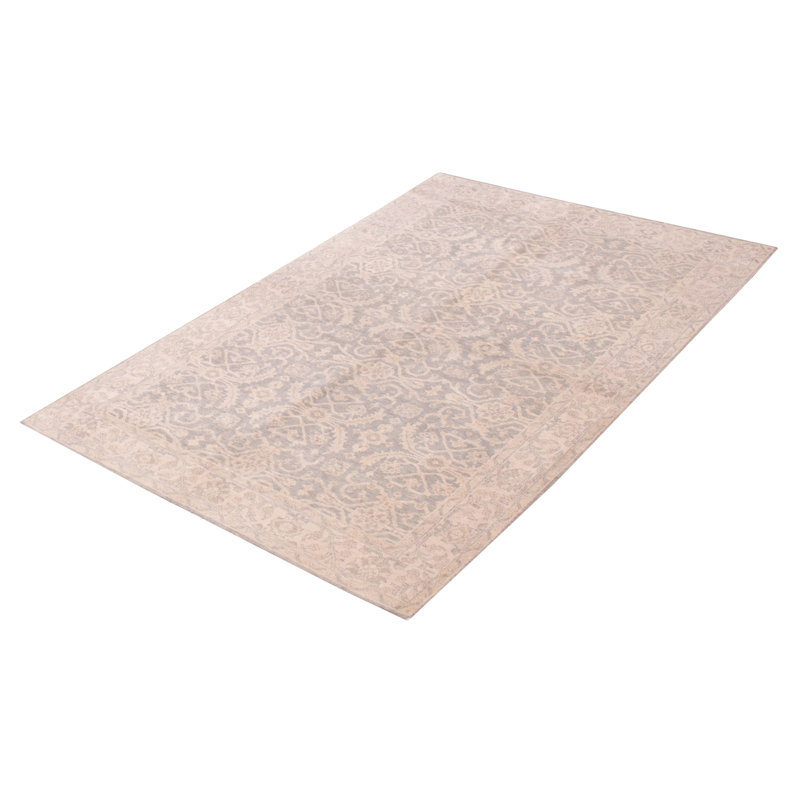 Tapis gris en laine noué à la main de conception unique nouvel âge 5 pi 6 po x 8 pi 6 po Halmstad