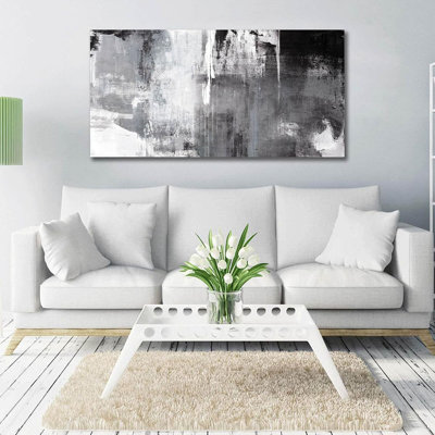 Black Abstract Wall Art Decor Grunge Room Decor Art Grey Canvas Wall Decoration 20" X 40" Painting Black And White Artwork For Bedroom Home Office Dining Room Decoration