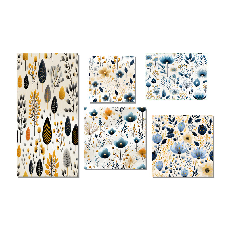 Hunley - Ensemble de 5 impressions sur toile florales, Toile tendue