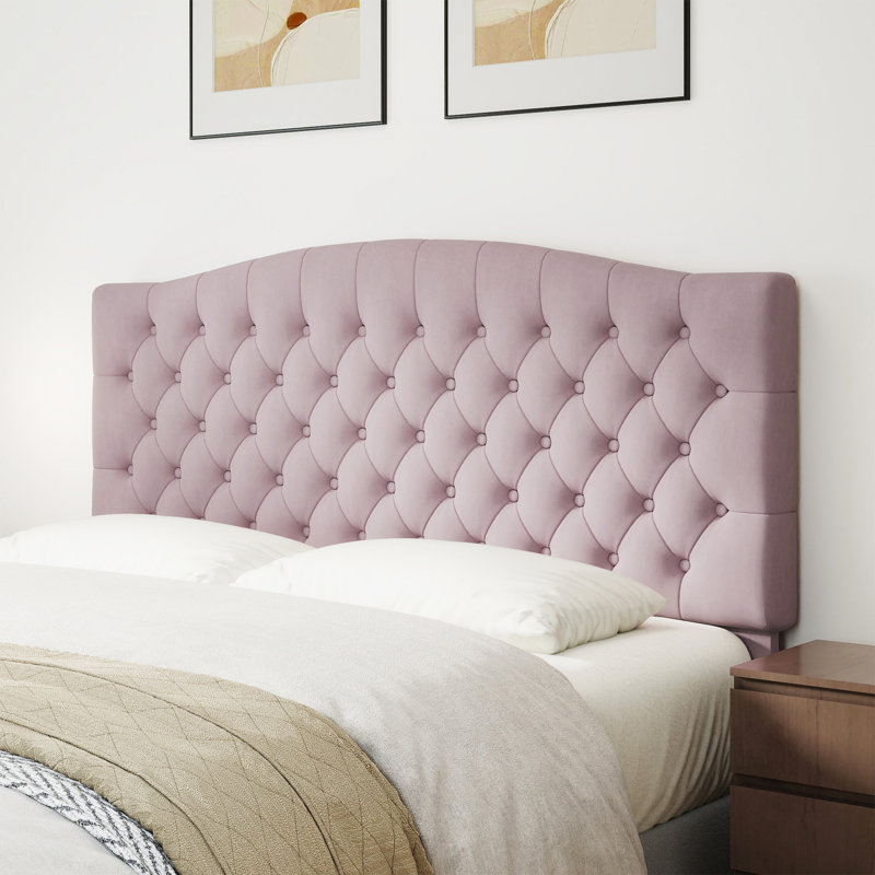 Tête de lit tapissier à boutons avec option de fixation murale, Velours rose, Double / grand