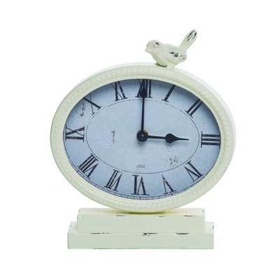 Vintage Roman Numeral Wood Electric Tabletop Clock in Off White