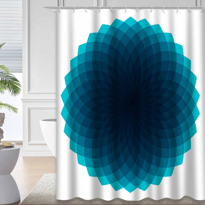 Rideau de douche imperméable bleu transparent à motif géométrique Sunburst avec 12 crochets, L 72 po x l 72 po