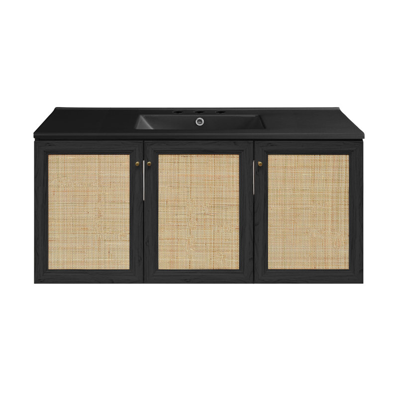 Ensemble de meuble-lavabo mural 48 po Classe Oak, Noir, noir, noir, noir, Chêne noir, 8" Widespread