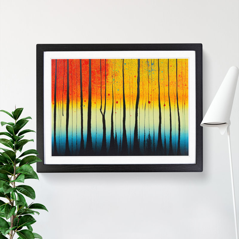 Summer Forest Paint Splatter Vol.4 Abstract - Single Picture Frame Painting, Black Framed, 25cm H x 34cm W x 2cm D