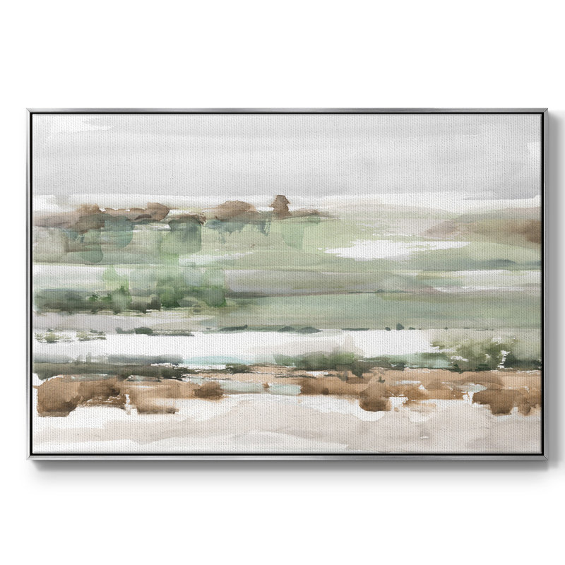 Toile tendue avec cadre turquoise et argile II, H 25 po x l 37 po x P 2 po, Encadrement argenté