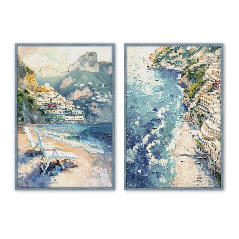 Ensemble de 2 pièces encadrées sur papier "Positano" par Azure Artisanal Studio, Ciel électrique