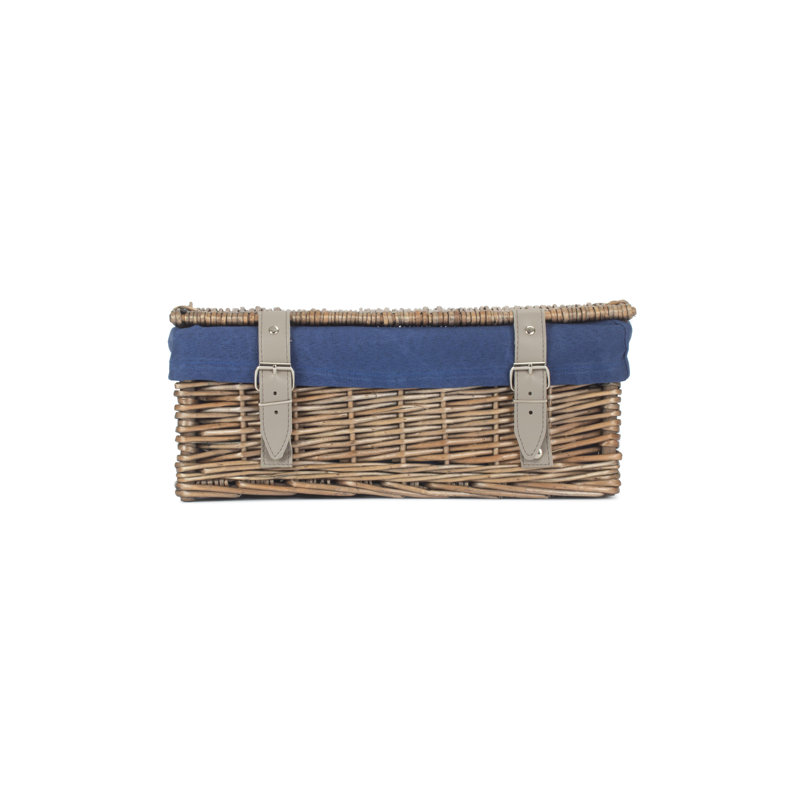 14 Inch Empty Wicker Hamper Basket - with Lining, Antique Wash/Navy Blue
