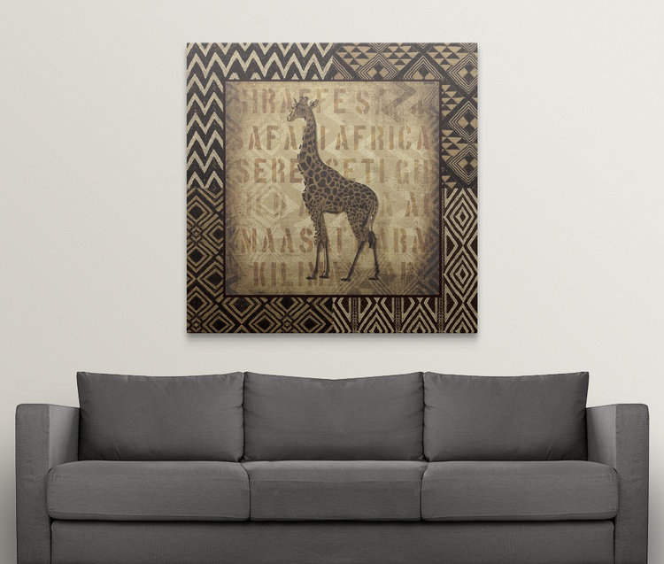 «African Wild Giraffe Border», reproduction d'impression, H 30 po x l 30 po x P 1,5 po, Toile