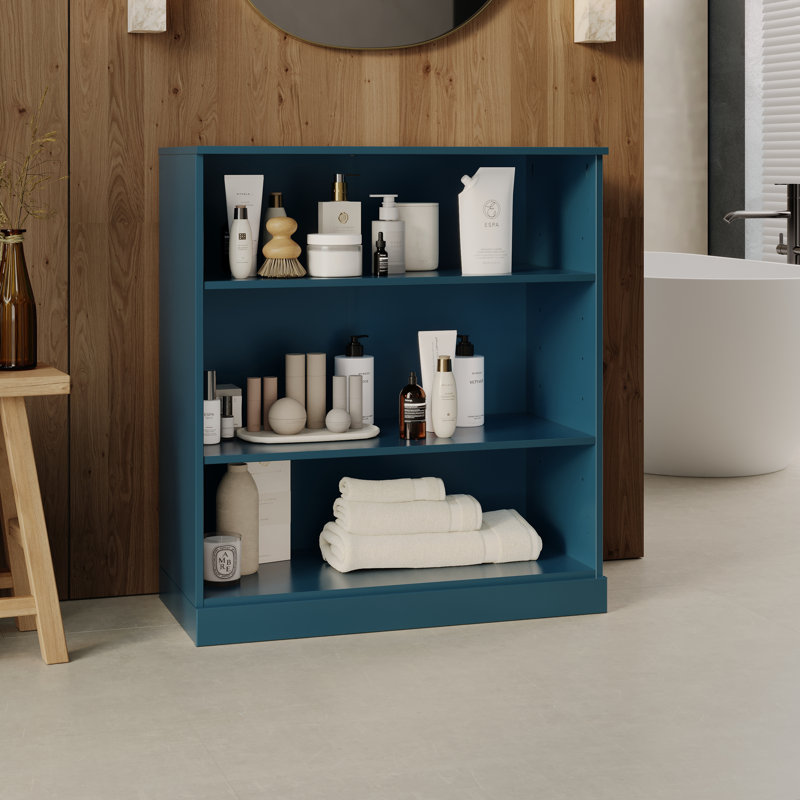 Armoire de salle de bain 100% bois massif avec tablettes réglables, Bleu sarcelle