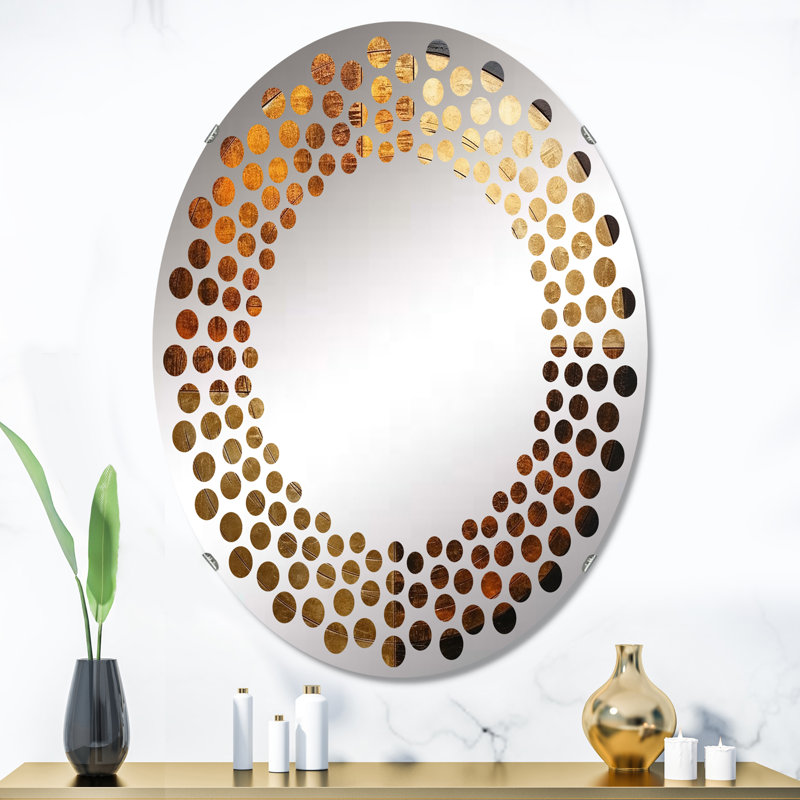 Circle Mirror, 36" H x 24" W, Brown/Yellow