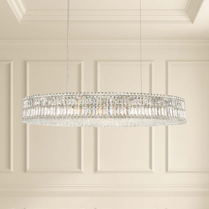 Plaza 24 Light 48in x 7in Linear Oval Pendant in Polished Stainless Steel with Clear Radiance Crystals, Czech
