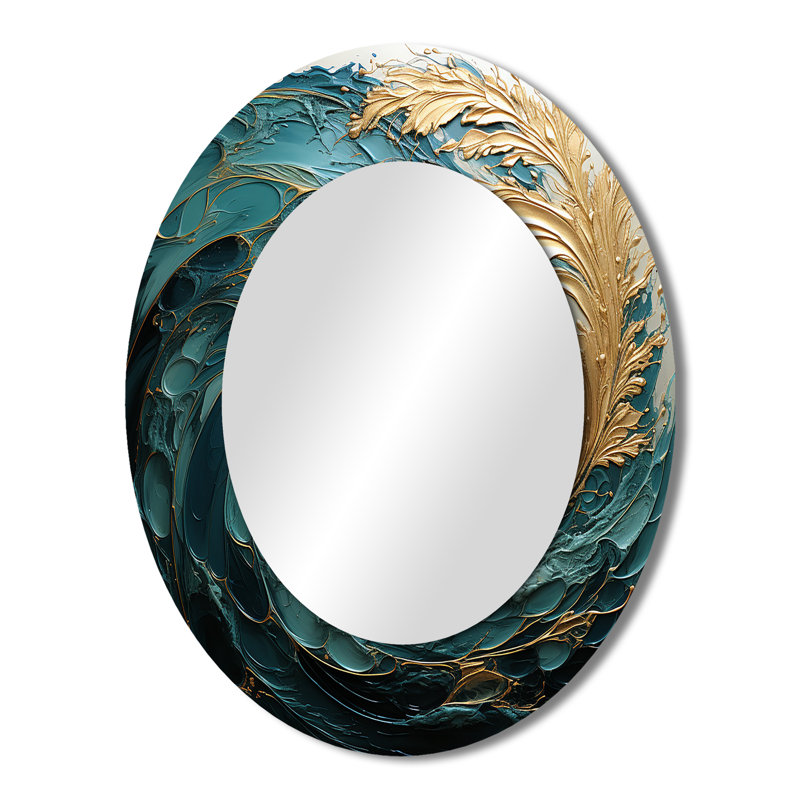 Miroir mural ovale doré bleu sarcelle, 43 po x 33 po
