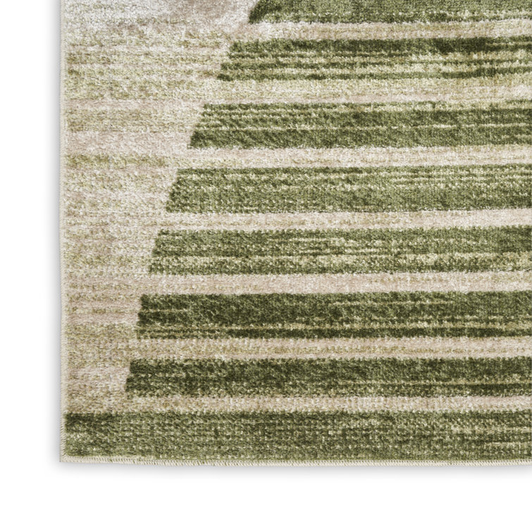 George Oliver Jeffs Machine Washable Ivory Olive Mid-Century Modern Indoor Rug