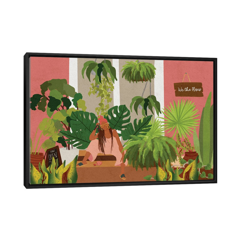 «Plant Mom» par Reyna Noriega - reproduction imprimée, Toile avec cadre noir, H 18 po x l 26 po x P 1,5 po, Pas de tapis