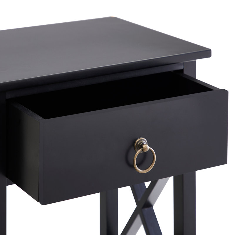 Petite table de chevet avec tiroir et tablette ouverte Mutchler, Noir, noir, noir, noir, Individuel