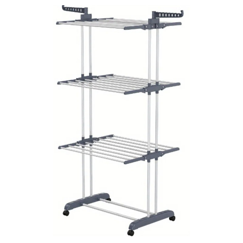 Indoor, Outdoor Drying Rack With Foldable Wings, Drying Rack Drying Rack, Includes 2 Pack Of Stainless Steel Underwear Hangers, Blue 4 Tier