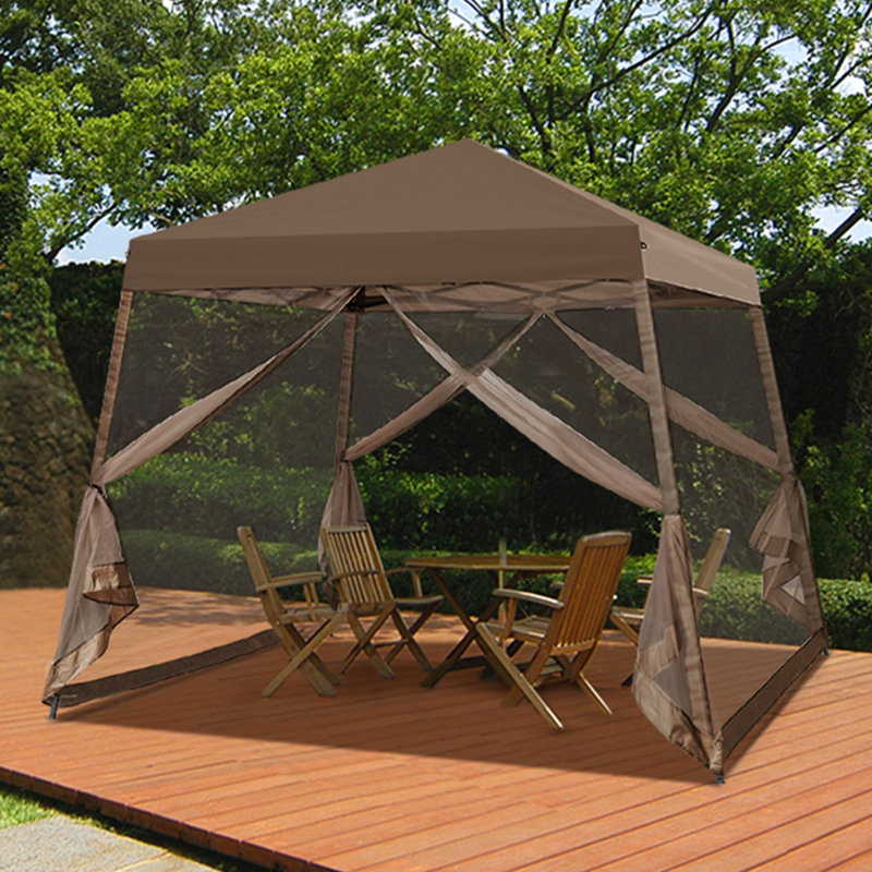 10x10 Brown Steel Pop-Up Patio Gazebo with Netting