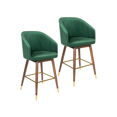Tabouret de bar 28 po en velours avec pieds en bois d'hévéa